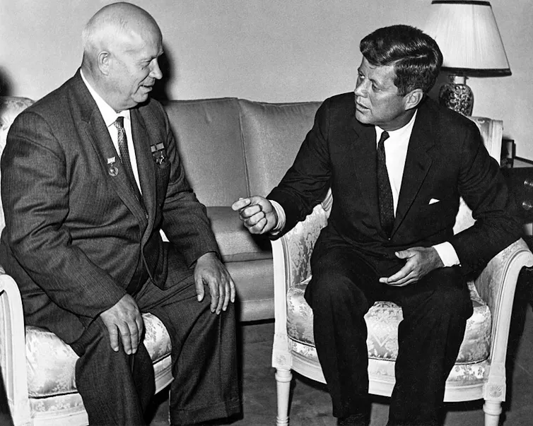 Soviet leader Nikita Krushchev meeting US president John F Kennedy at the Vienna summit in 1961.