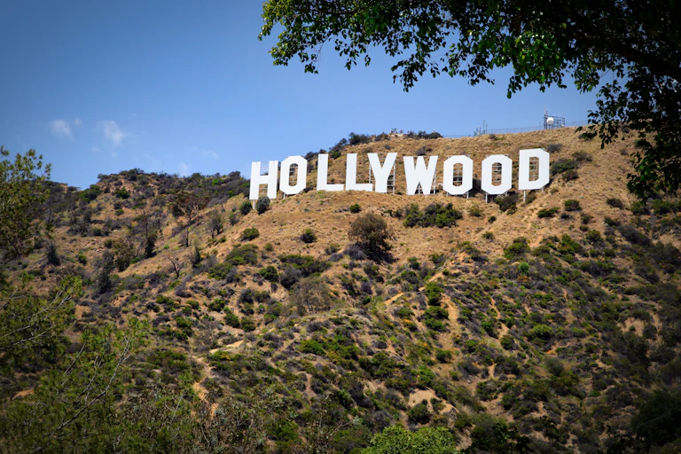 hollywood sign against a blue sky