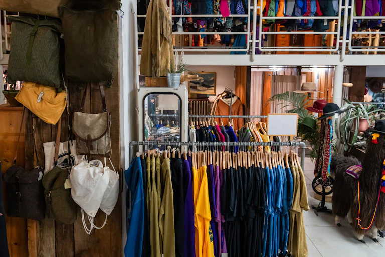 intérieur d'un magasin de vêtements de seconde main