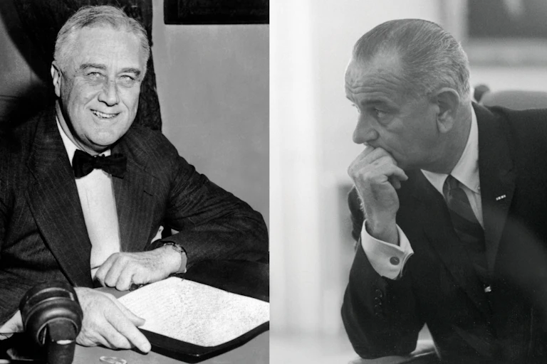 Two important-looking men in suits, in two separate photos, side by side.