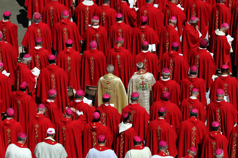 Grupo de cardenales vistos de espaldas