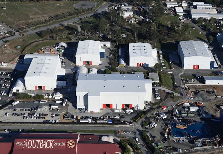 Aerial view of the Village Roadshow sound stage studios on the Gold Coast