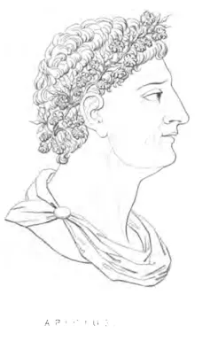 A portrait of a man wearing a wreath.