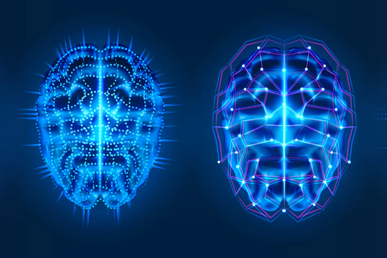 a row of blue brain images