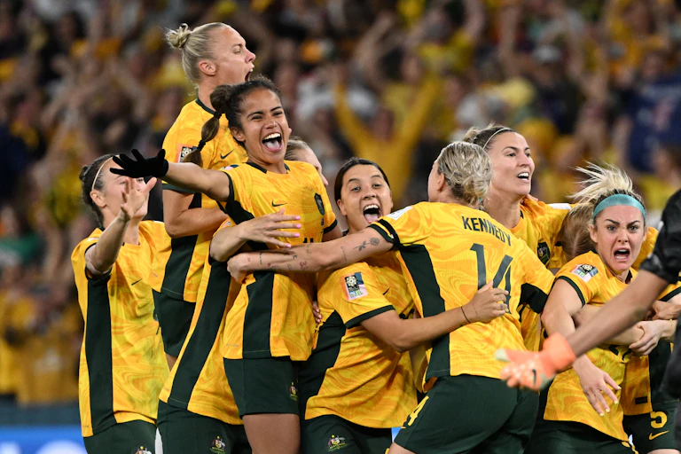 The Matildas celebrate a goal during the Women's World Cup in 2023.
