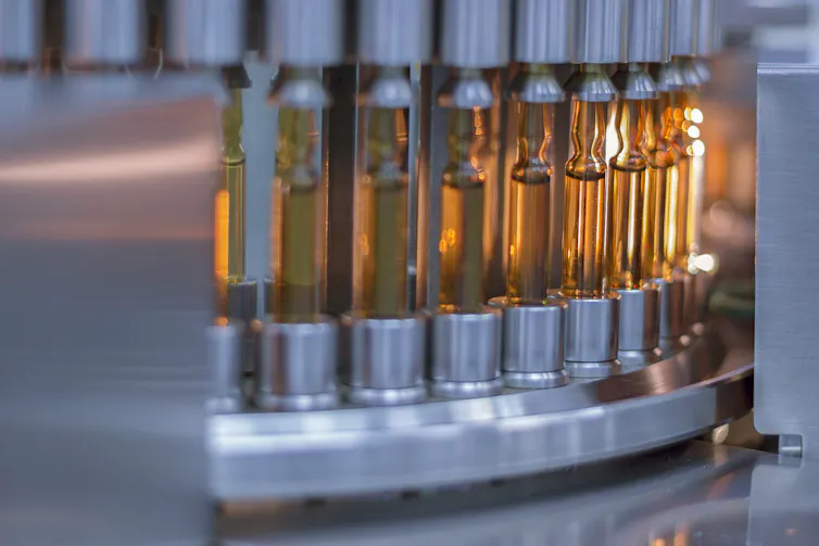 Ampules of medicine on production line