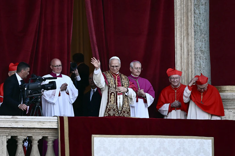 Pope Leo XIV is pictured on the balcony of St Peter’s Basilica in Vatican City on May 8, 2025.
