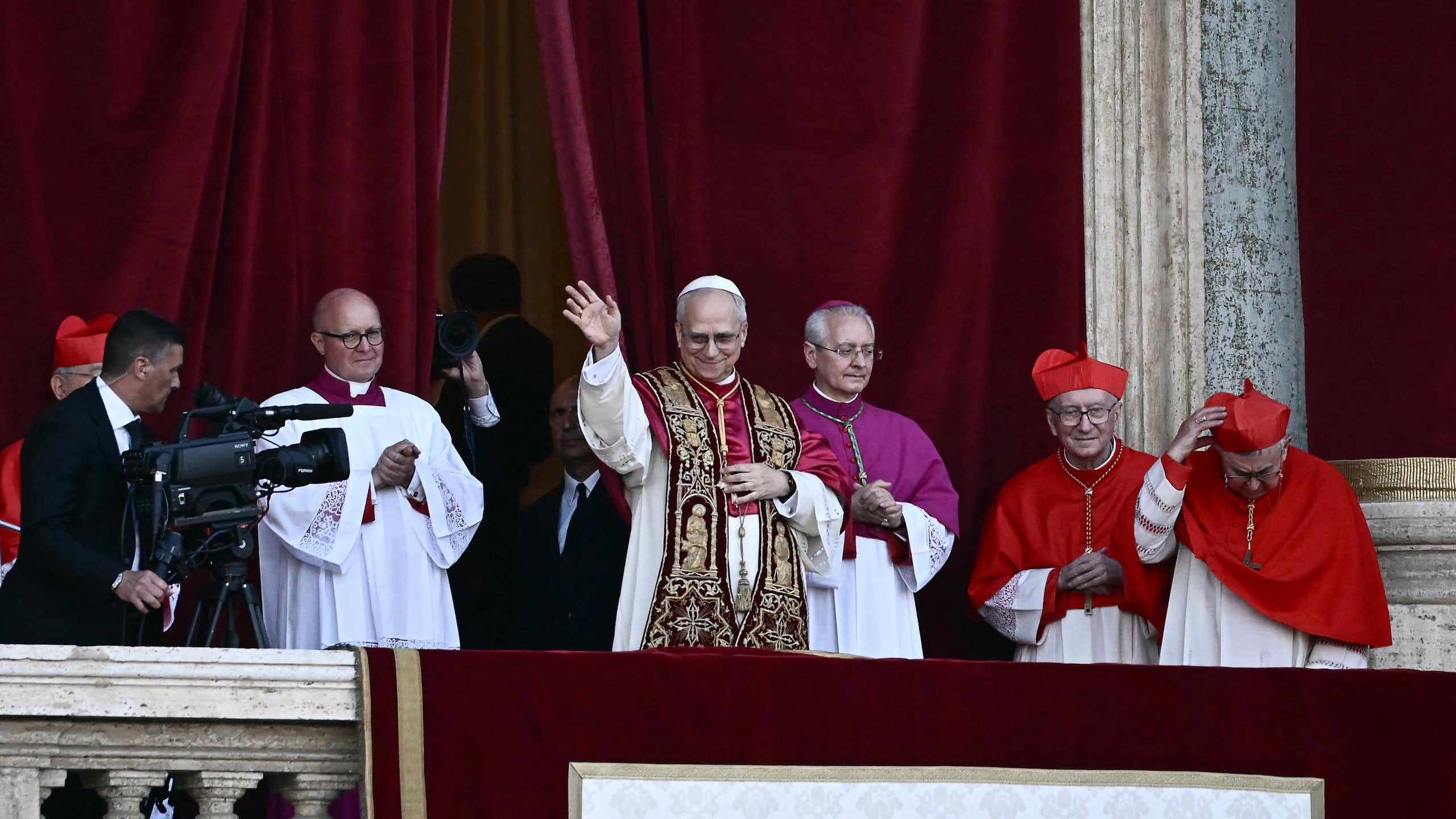 Pope Leo XIV is pictured on the balcony of St Peter’s Basilica in Vatican City on May 8, 2025.