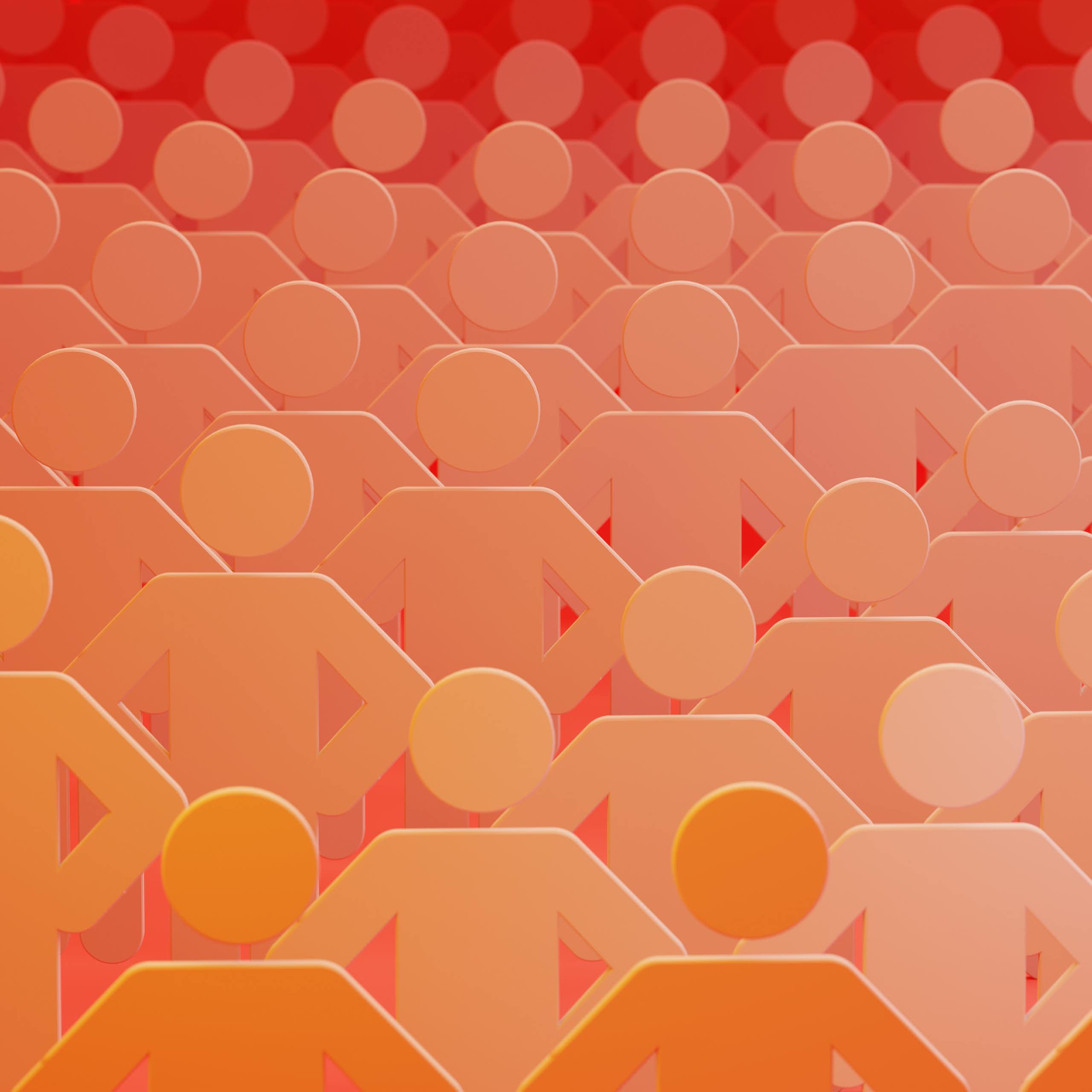 A graphic shows silhouettes of many people in shades of orange and red.