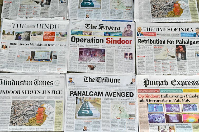 A series of newspapers show headlines including 'Operation Sindoor'