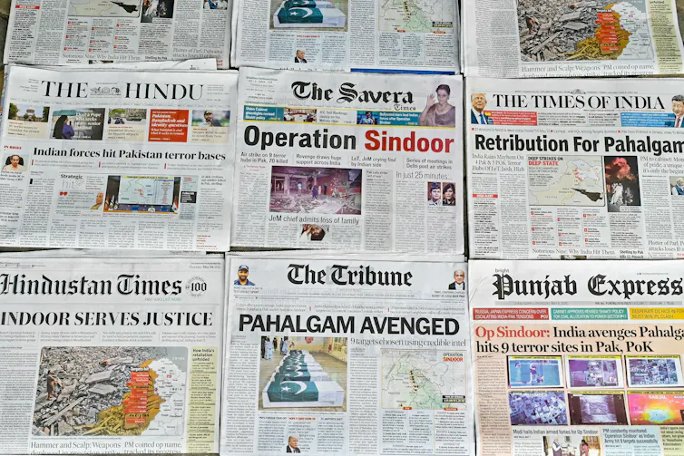 A series of newspapers show headlines including 'Operation Sindoor'