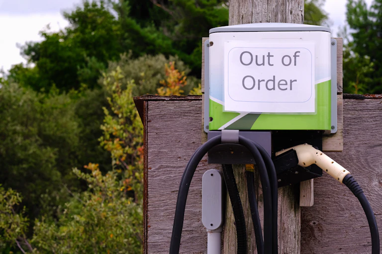 out of order sign on EV charger.