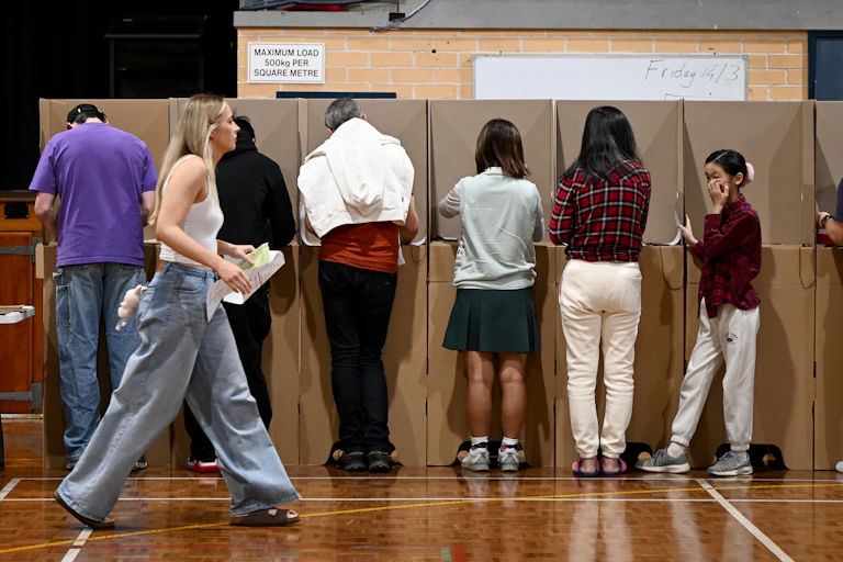 People voting at a school booth in the seat of Bradfield in Sydney on May 3.