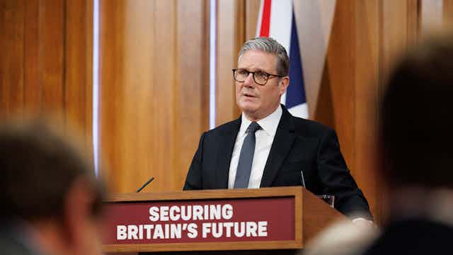 Keir Starmer giving a press conference.