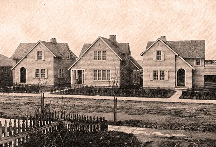 A row of newly built homes.