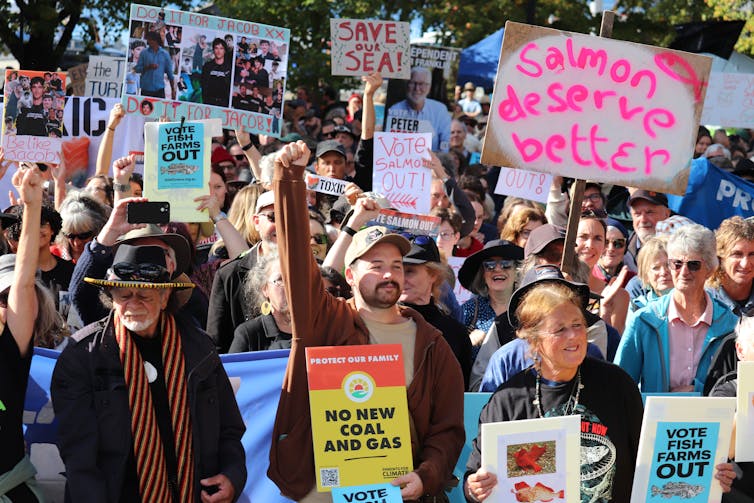 protesters against salmon farming in tasmania.