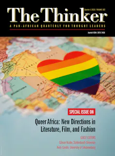 A magazine cover with a map of Africa with a rainbow heart on it.