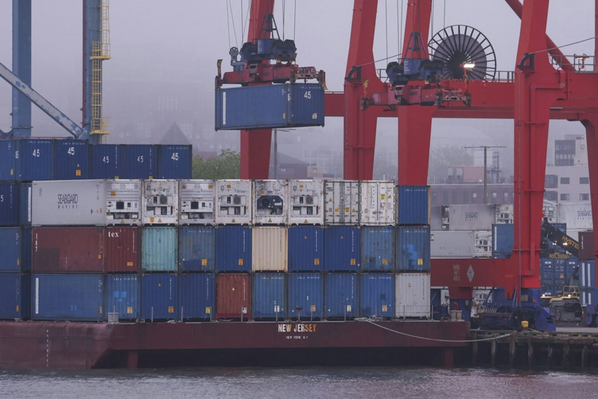 A Chinese shipping container arrives in New York.