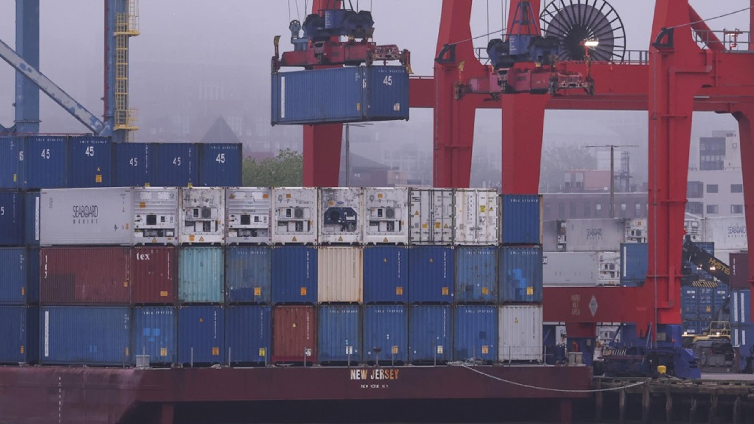 A Chinese shipping container arrives in New York.