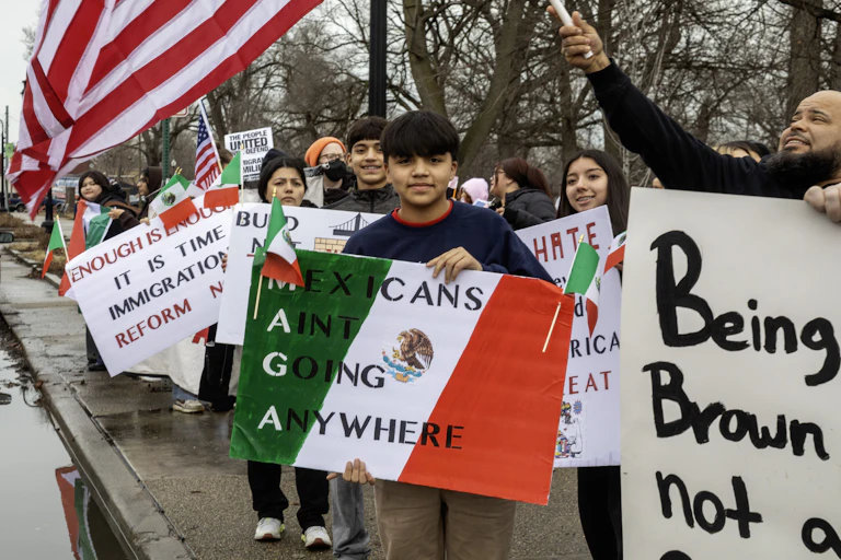 Detroit, Michigan, March 4, 2025, A rally in the Mexican-American community in southwest Detroit asks ICE to leave the immigrant community alone. (Photo by: Jim West/UCG/Universal Images Group via Getty Images)