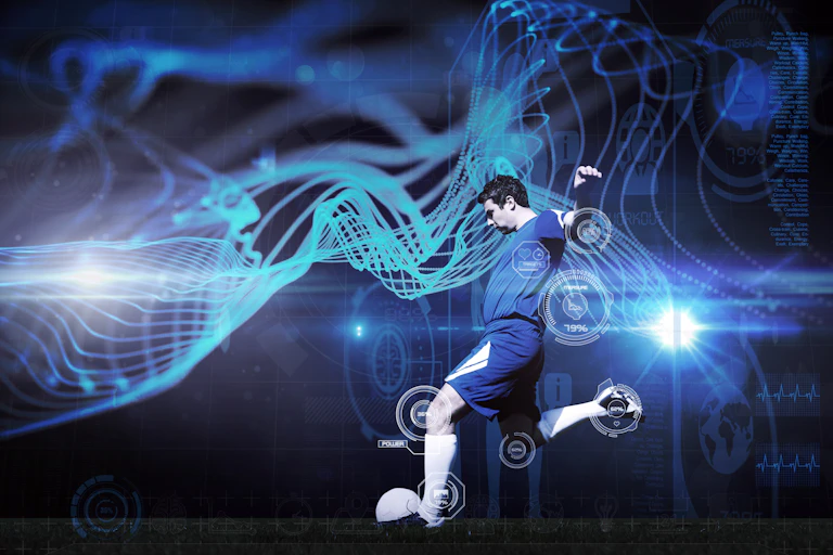 Imagen de futbolista con gráficos y métricas