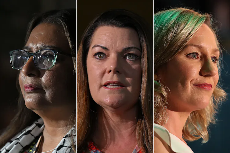Headshots of Mehreen Faruqi, Sarah Hanson Young and Larissa Waters