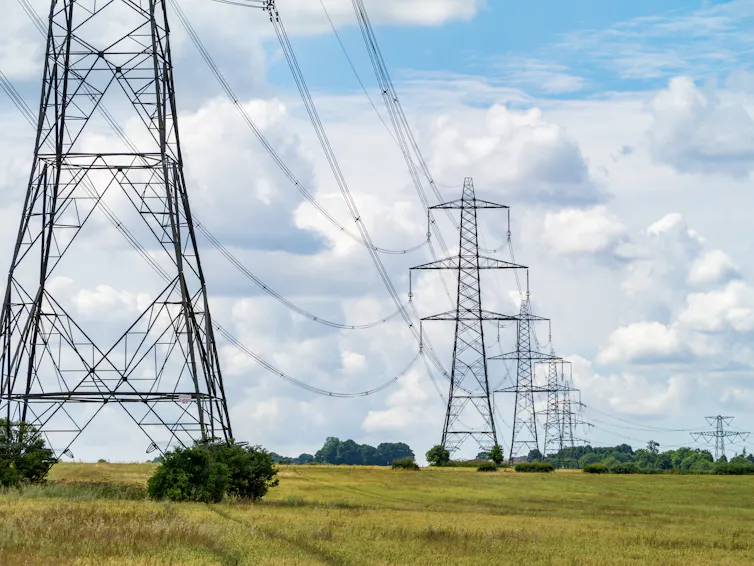 Pylons in the countryside.