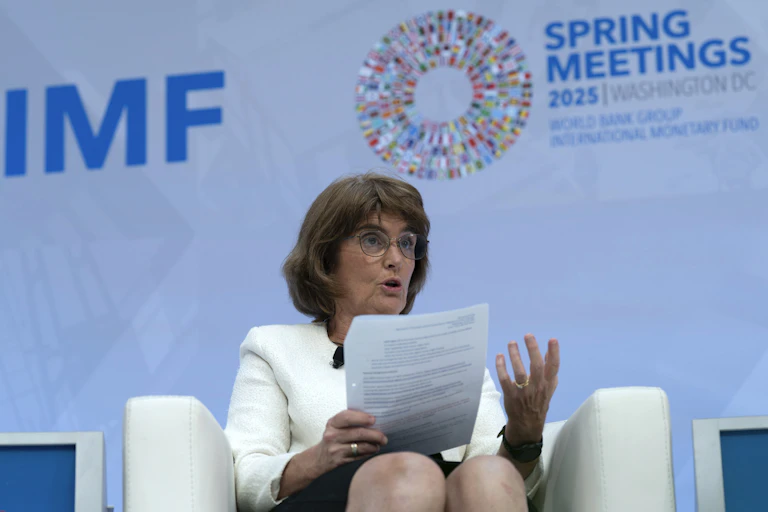 Reserve Bank Governor Michele Bullock speaks at a forum during the World Bank/IMF meetings in Washington