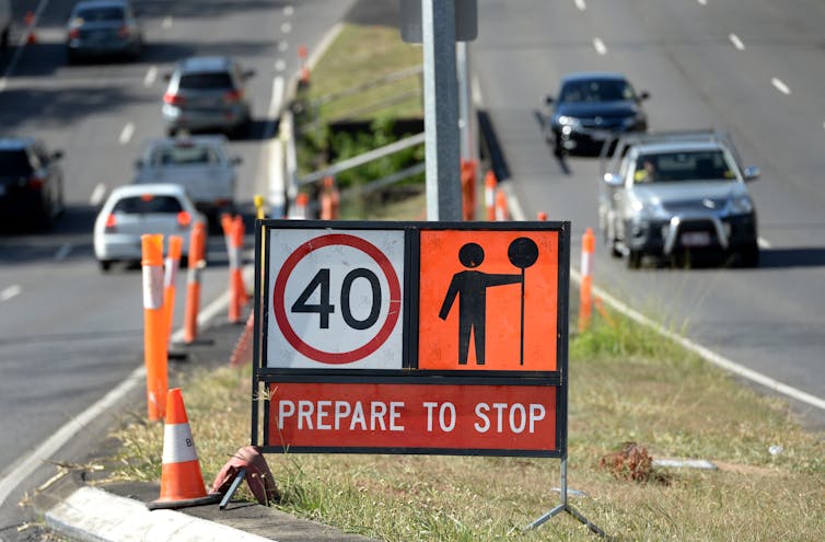 A speed sign with the words 'prepare to stop'.