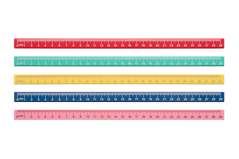 An array of rulers in different colors