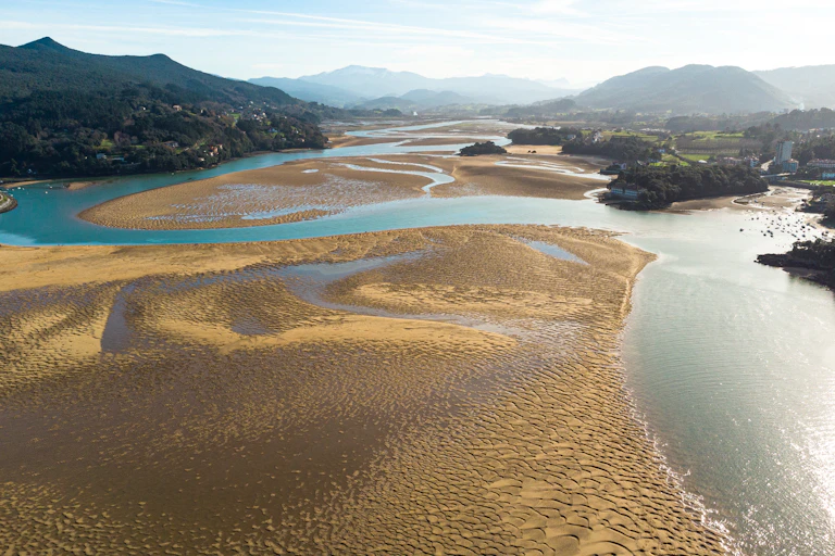 Reserva de la Biosfera Urdaibai desde el aire con marea baja