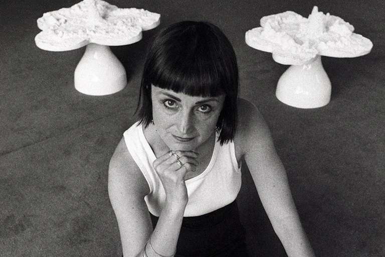 Black and white photo of Helen Chadwick