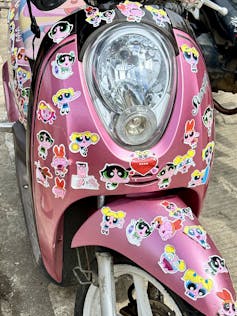 Motorbike covered in Powerpuff Girl stickers