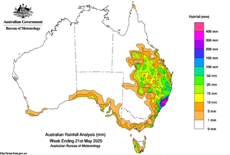 map showing rainfall in Australia