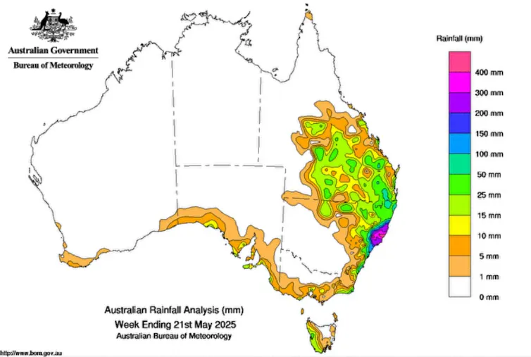 map showing rainfall in Australia