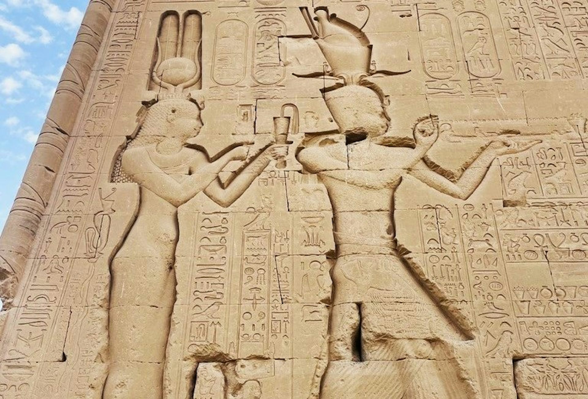 Cleopatra and Cesarion. Exterior wall of Denderah temple, Egypt