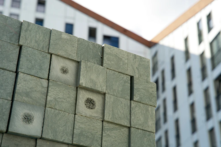 Building material made from recycled plastic waste.