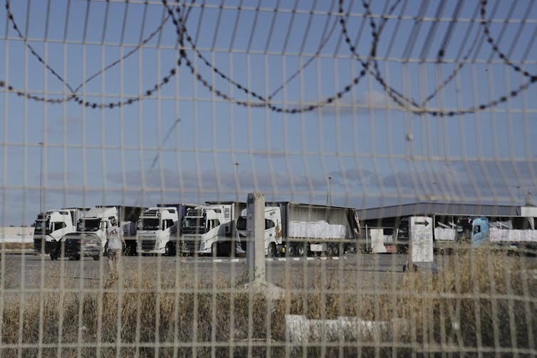 Trucks displayed on crossing point.