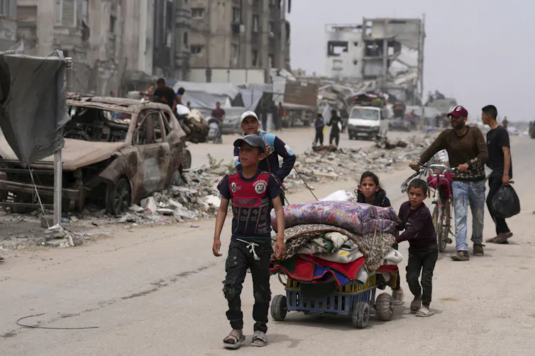 A family flees a conflict zone.