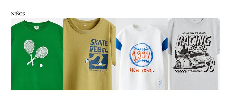 Camisetas de (solamente) niños con estampados deportivos.