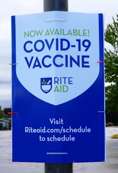 Rite-Aid sign advertising COVID-19 vaccines