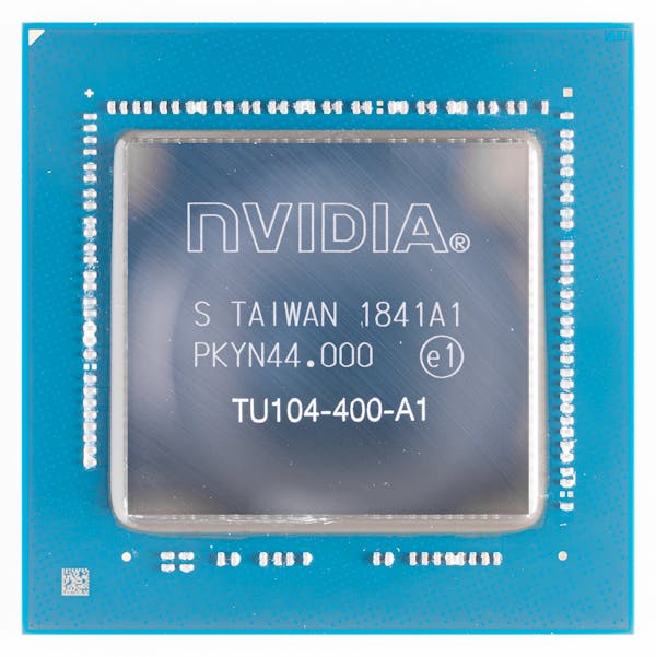 A small rectangle metal chip reading 'nVIDIA'