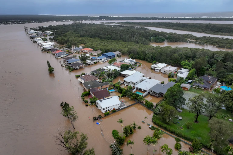 Flooding Settlement Point Road in Port Macquarie, New South Wales