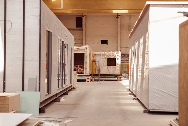 Prefabricated homes in a factory