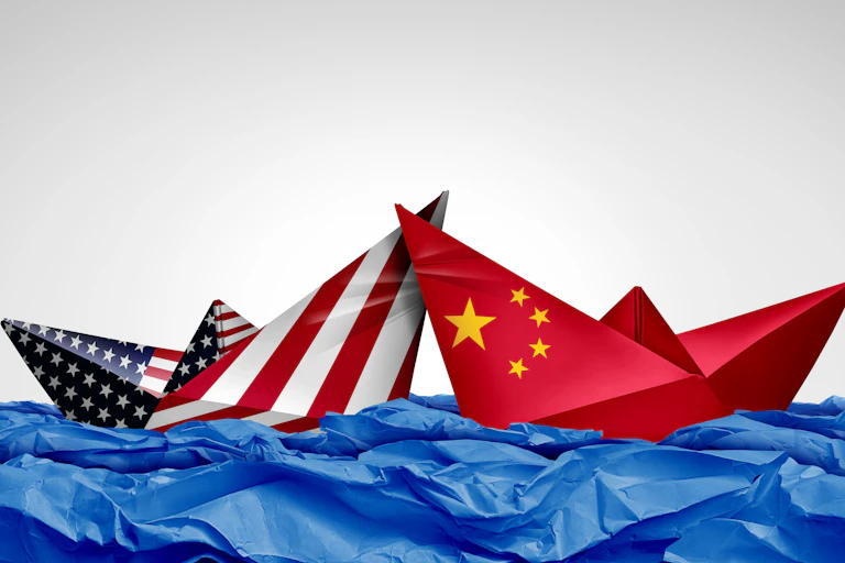 Trade War Crisis China USA and US Trade War composite image