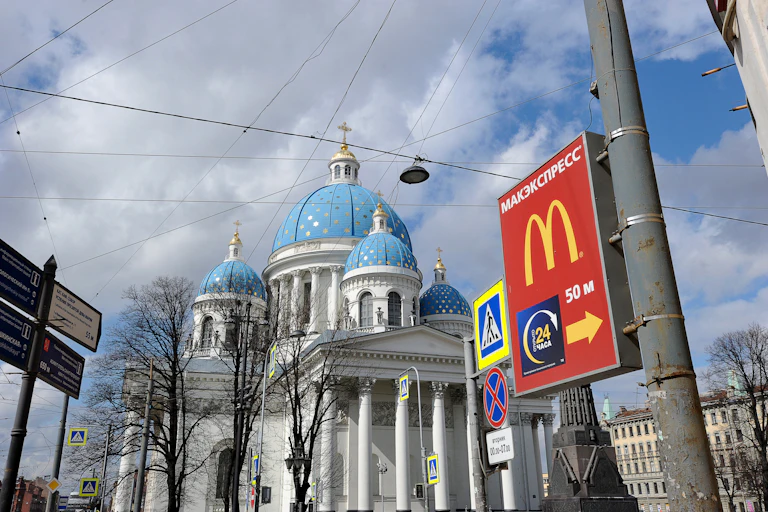 a sign advertising mcdonald's in st petersburg in russia before the firm divested