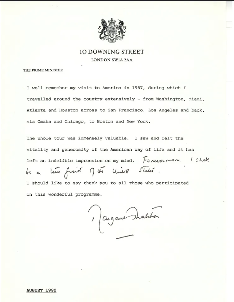 A typewritten and handwritten note from the British prime minister.