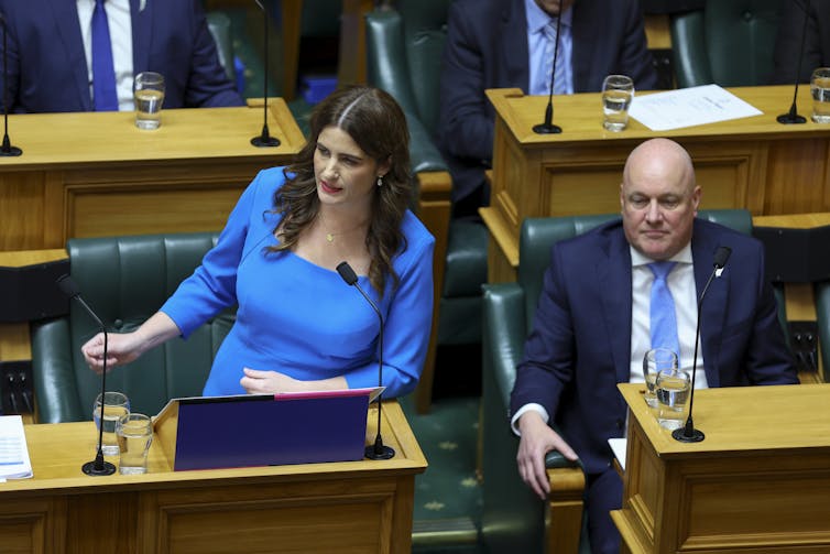 Nicola Willis and Christopher Luxon in parliament for Budget 2025
