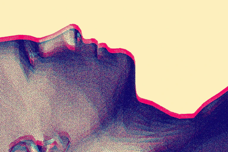 Pixelated human head lying down.