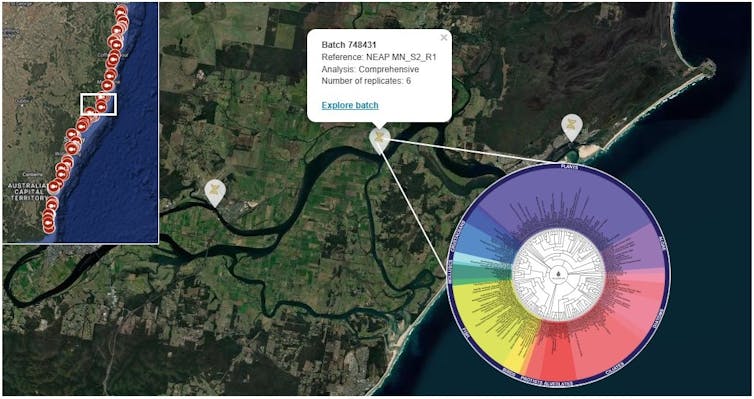 A screenshot showing the results for one of the estuaries.